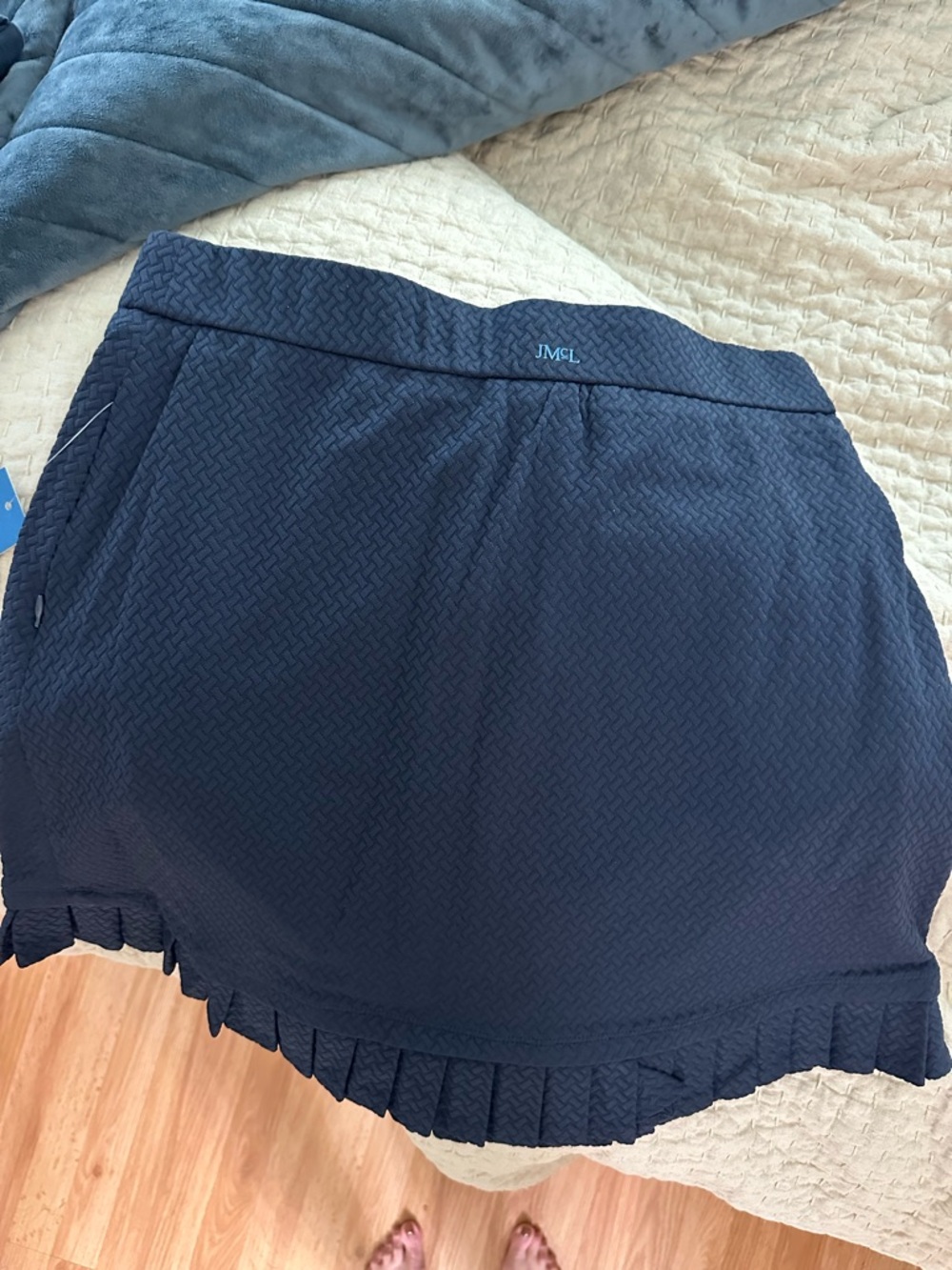 J. McLaughlin Navy Textured A-Line Mini Skirt with Pleated Hem - Picture 6 of 6
